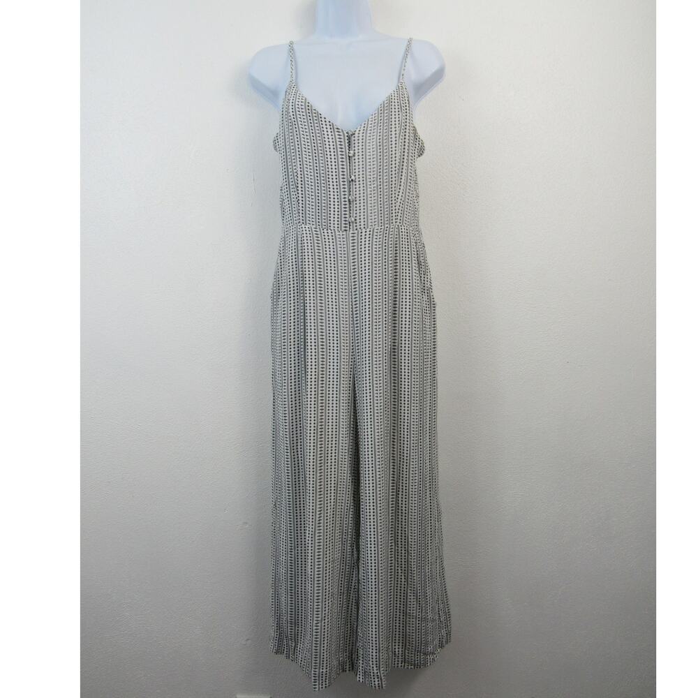 Needlework Small Black and White Tank Jumpsuit Wide Legs Adjustable Straps